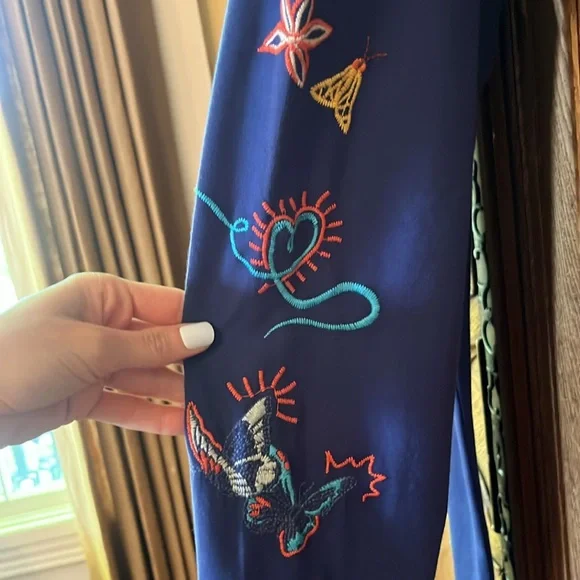 NEW JOHNNY WAS RARE ZOE EMBROIDERED LEGGINGS NAVY - Picture 10 of 16